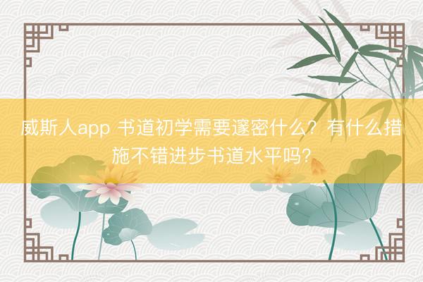 威斯人app 书道初学需要邃密什么？有什么措施不错进步书道水平吗？