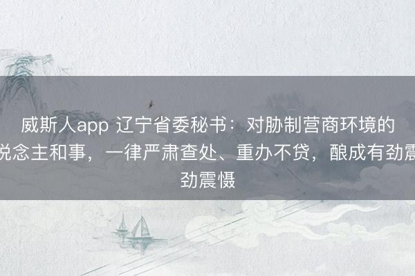 威斯人app 辽宁省委秘书:对胁制营商环境的东说念主和事,一律严肃查处、重办不贷,酿成有劲震慑